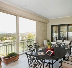 An image of roller shutters securing a balcony.