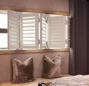 An image of Louvre Shutterss securing a bedroom.
