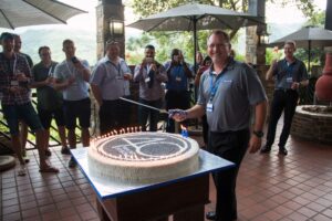 An image of the Trellidor staff celebrating 40 years.